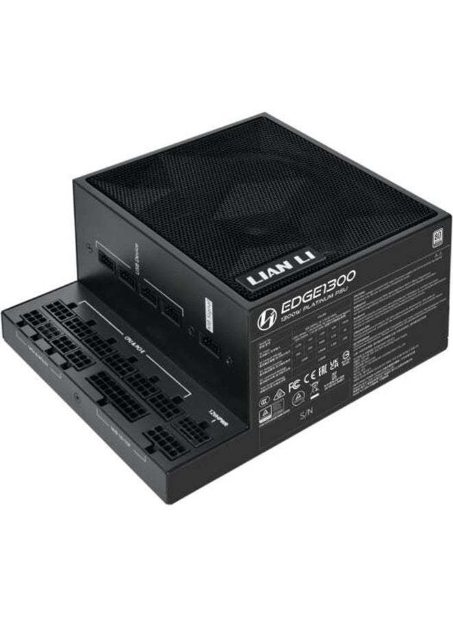 LIAN LI EDGE 1300W L-Shaped Power Supply, 80 PLUS Platinum, ATX 3.0/3.1, PCIe 5.1 Ready, Fully Modular, Built-in 7-Port Internal USB Hub, Fanless Mode, German EPCOS Capacitors, Dual-Chamber PC Case Optimized | Black - Image 2