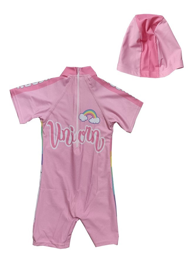 Kriva Girl's Polyester Unicorn Print One Piece Swimsuit (Unicorn_Pink_M) - Image 2