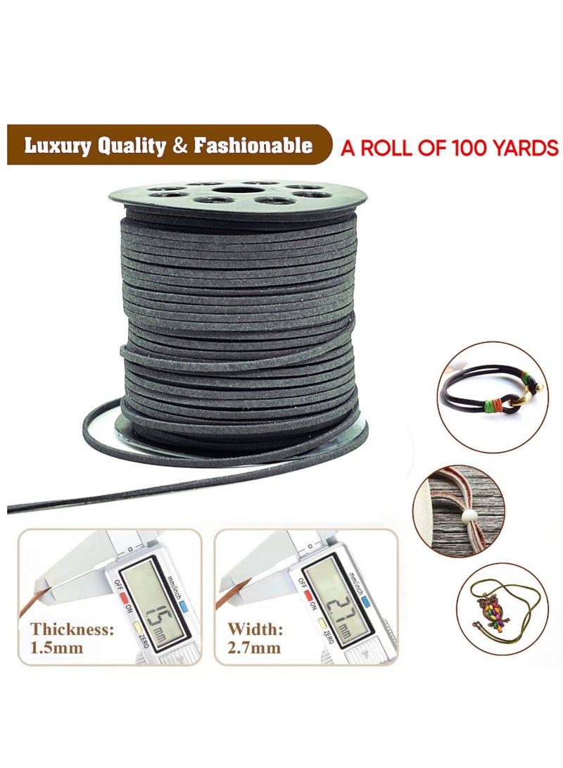 2.6mm Dark Grey Suede Cord, 100 Yards Flat Faux Leather Cord for Necklaces, Bracelets, Jewelry Making, Beading and DIY Crafts - Image 3