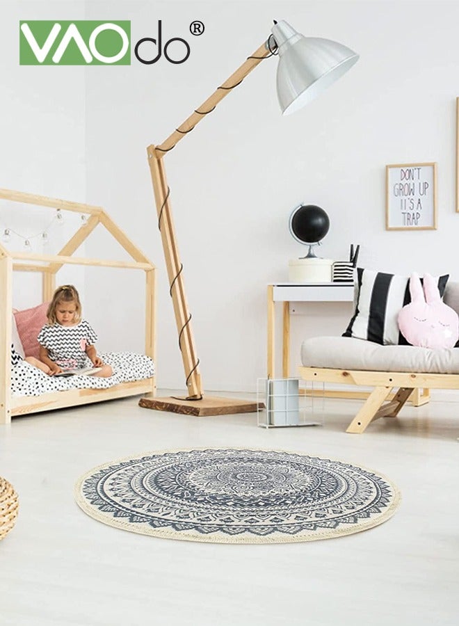 فاو دو سجادة دائرية من الكشمير المقلد أنيقة مزخرفة بوهو ماندالا بساط دائري مع شرابات قابلة للغسل سجادة أرضية داخلية مع شرابات لغرفة المعيشة وغرفة ألعاب الأطفال وغرفة الحضانة - Image 3