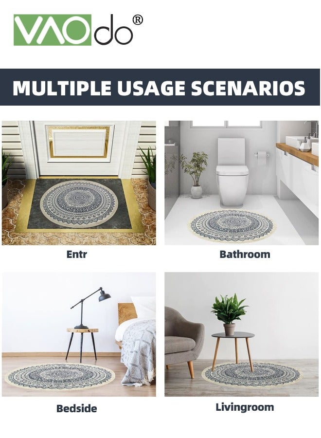 فاو دو سجادة دائرية من الكشمير المقلد أنيقة مزخرفة بوهو ماندالا بساط دائري مع شرابات قابلة للغسل سجادة أرضية داخلية مع شرابات لغرفة المعيشة وغرفة ألعاب الأطفال وغرفة الحضانة - Image 5