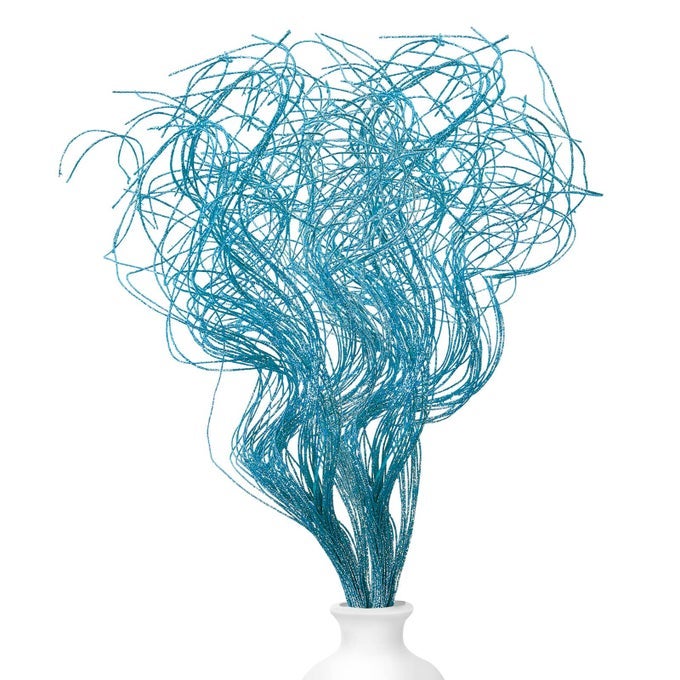 GLITTER CURLY TING TING BRANCHES CHRISTMAS BRANCHES VASE FILLER ARTIFICIAL CURLY TWIGS FOR CHRISTMAS TREE GARLAND WREATH DECORATION CRAFT VASES HOME GARDEN DECORATION BLUE 36 PIECES