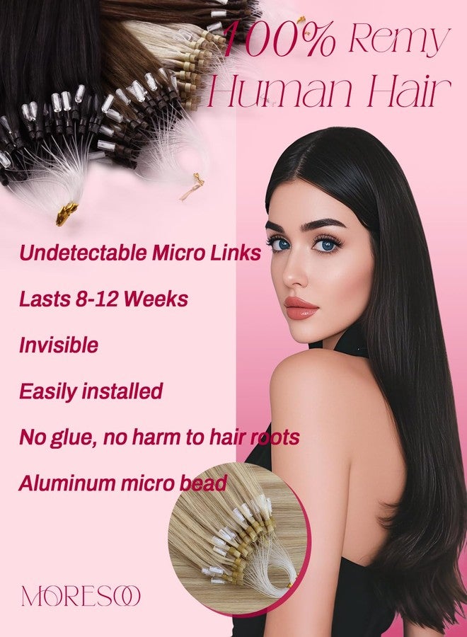 Moresoo Micro Link Hair Extensions Human Hair Dark Blonde and Ash Blonde Highlight Micro Beads Hair Extensions Real Human Hair for Wedding 57g - Image 2