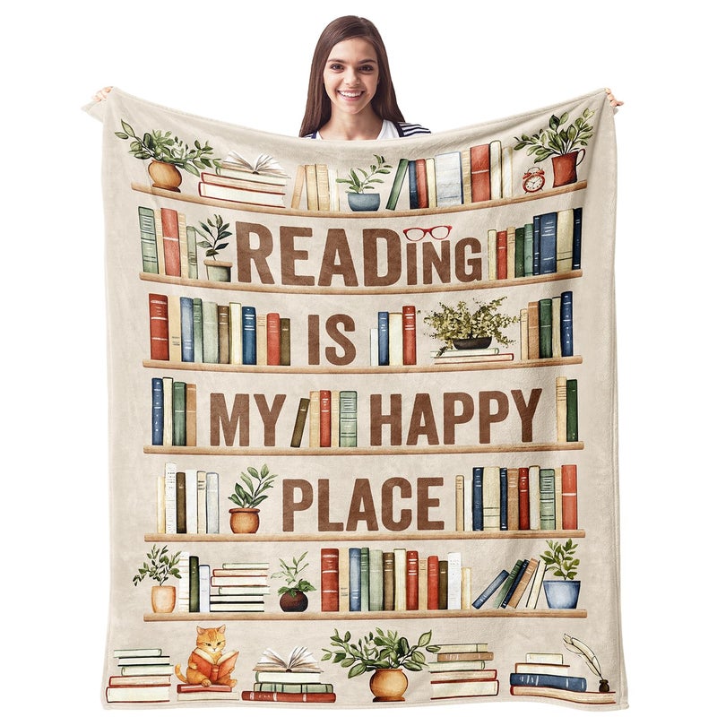 CUJUYO Book Lover Gifts for Women Men Blanket 50""x40"" - Librarian Gifts Throw - Book Club Gifts for Reading Lovers Bookish - Literary Gift Ideas - Best Bookworm Gifts for Birthday Christmas Graduation - Image 1