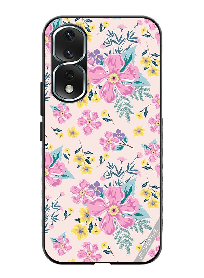 VR CREATIVE Protective Case Cover For Honor 80 Pro Pink Flowers Seamless Pattern Design Multicolour - Image 1