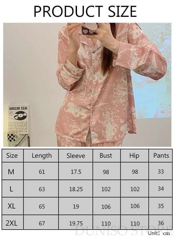 DUNISO - 2-Piece Women's Soft Pajamas Set Long Sleeve Silky Sleepwear Loungewear Button-Down Nightwear Pajama Sets Spring And Autumn Home Wear Long Sleeve Top And Pants - Image 1