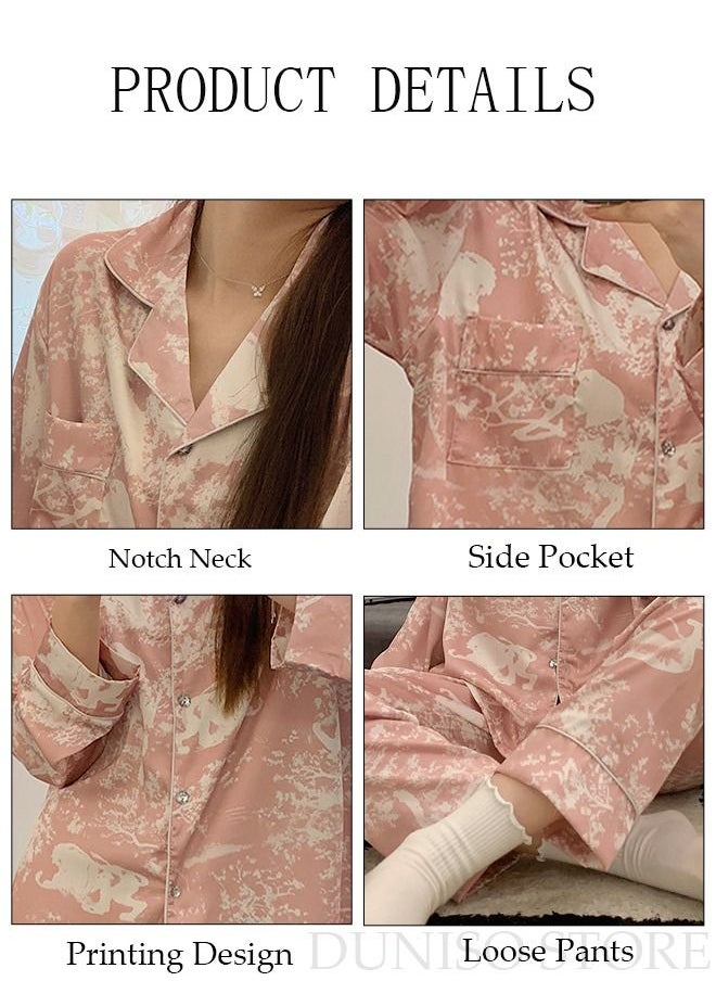 DUNISO - 2-Piece Women's Soft Pajamas Set Long Sleeve Silky Sleepwear Loungewear Button-Down Nightwear Pajama Sets Spring And Autumn Home Wear Long Sleeve Top And Pants - Image 1