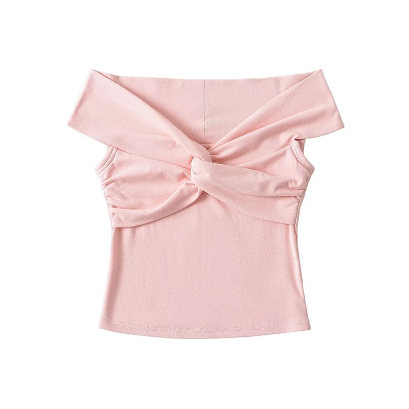 Sweet Girl'S Chest Wrapped Flower Short-Sleeved T-Shirt Stylish Age-Reducing Slim-Fit Inner Short Top - Image 1