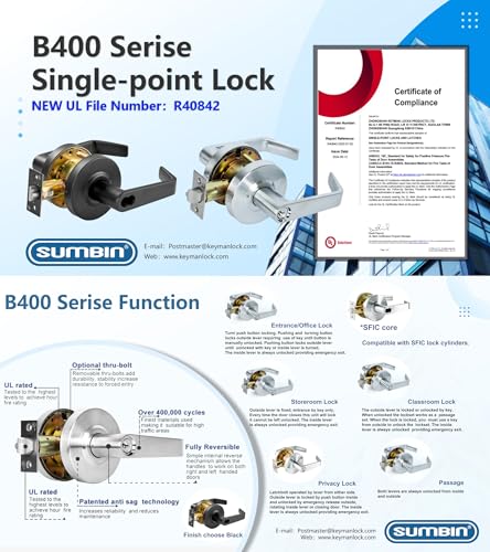 SUMBIN Ansi Grade 2 Commercial Heavy Duty Storeroom Door Lever Lockset UL 3 Hour Fire Rated ADA Matt Black Finish - Image 3