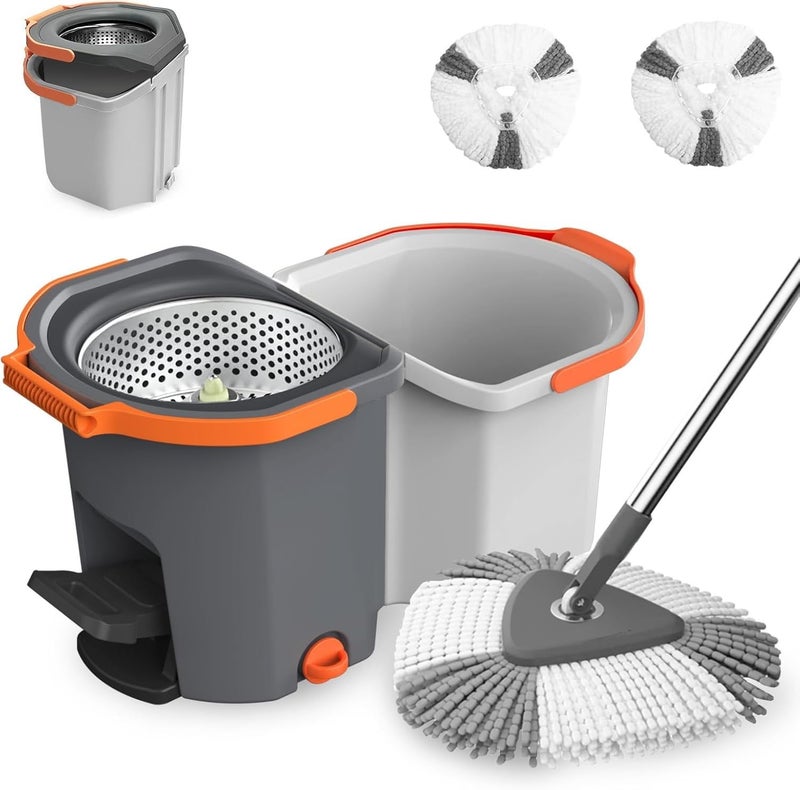 EXVITO 360 Degree Rotation Mop Set with Bucket, Floor Mop Complete Set with Adjustable Stainless Steel Handle & Foot Pedal, Foldable Cleaning Bucket with Wring Function - with Pedal - Image 1