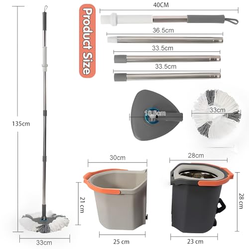 EXVITO 360 Degree Rotation Mop Set with Bucket, Floor Mop Complete Set with Adjustable Stainless Steel Handle & Foot Pedal, Foldable Cleaning Bucket with Wring Function - with Pedal - Image 2