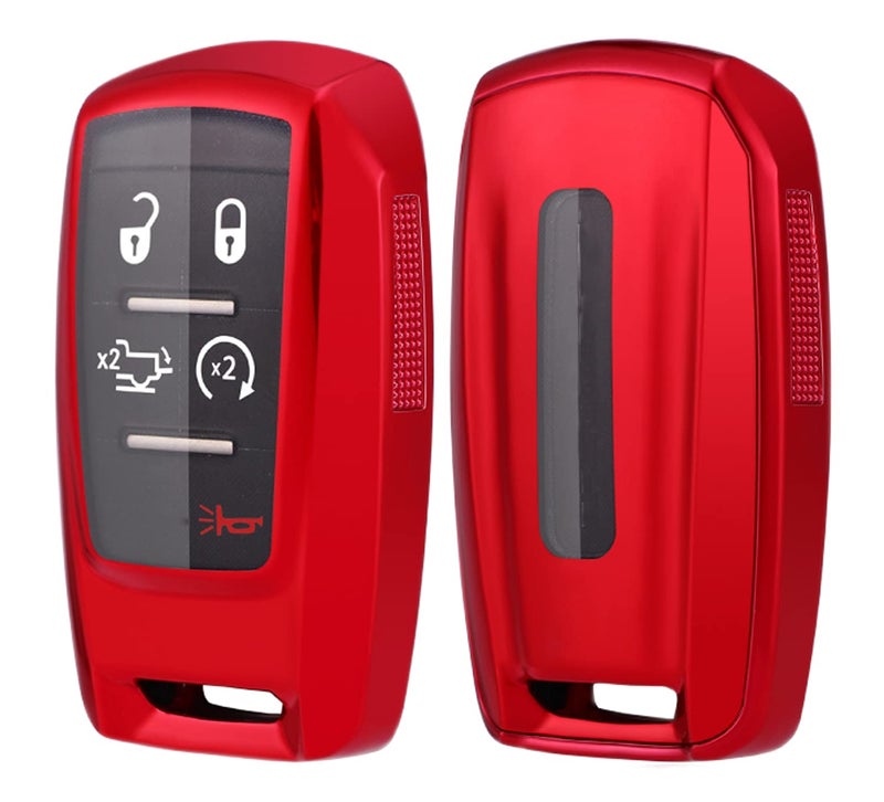 Full Protection Soft TPU Key Fob Cover Case fits for 2019 2020 2021 Dodge Ram 1500 2500 Keyless Entry Remote Skin Accessories Red
