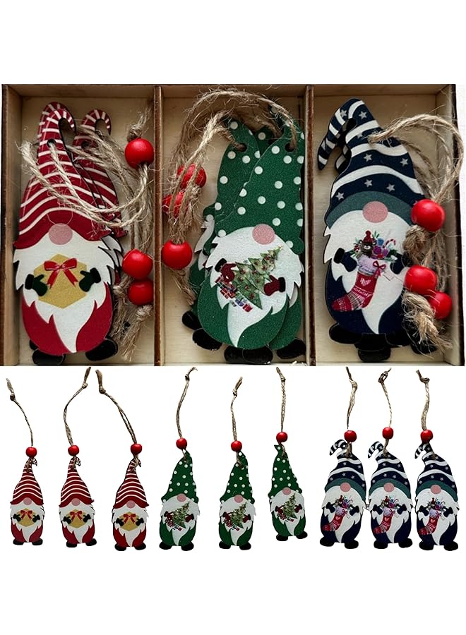 The Bros Christmas Decoration 9 pcs Christmas Wooden Ornaments Set for Christmas Tree Hanging Decoration, Gnome Hanging Ornaments Elf Paintable Christmas Ornaments. Christmas gift - Image 1