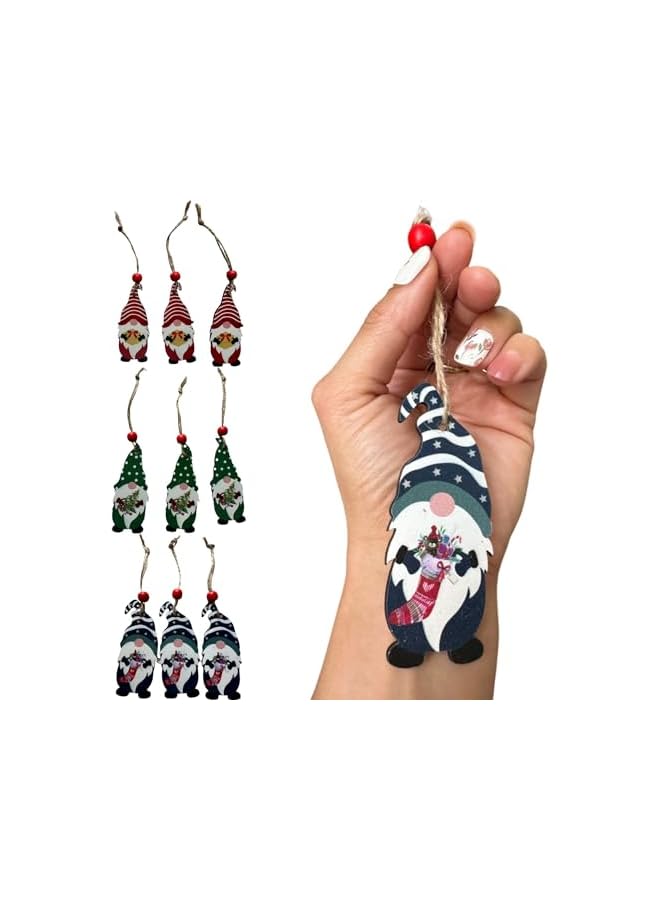 The Bros Christmas Decoration 9 pcs Christmas Wooden Ornaments Set for Christmas Tree Hanging Decoration, Gnome Hanging Ornaments Elf Paintable Christmas Ornaments. Christmas gift - Image 2