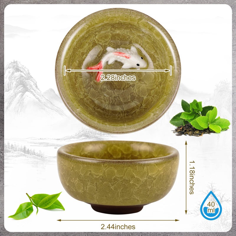 Skyley 6 Pieces Korean Soju Shot Glasses Sets Porcelain Cups Korean Ceramic Cups Tea Accessories Drinkware, Handcrafted Ceramic(Colorful,Koi Fish Pattern) - Image 2