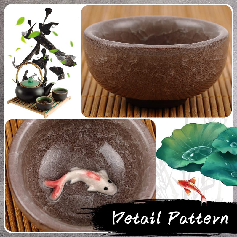 Skyley 6 Pieces Korean Soju Shot Glasses Sets Porcelain Cups Korean Ceramic Cups Tea Accessories Drinkware, Handcrafted Ceramic(Colorful,Koi Fish Pattern) - Image 3