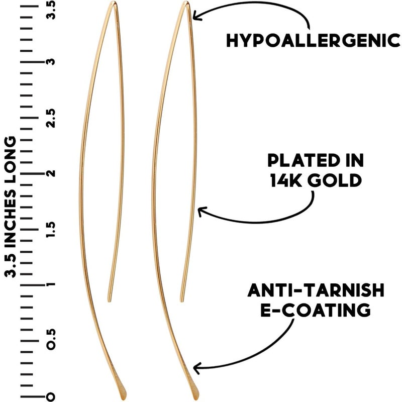 Humble Chic NY 18K Gold Plated Upside Down Hoop Earrings - Hypoallergenic Lightweight Wire Needle Drop Dangle Threader Hoops for Women, 3.25" inch - 18K Gold Plated - Image 4