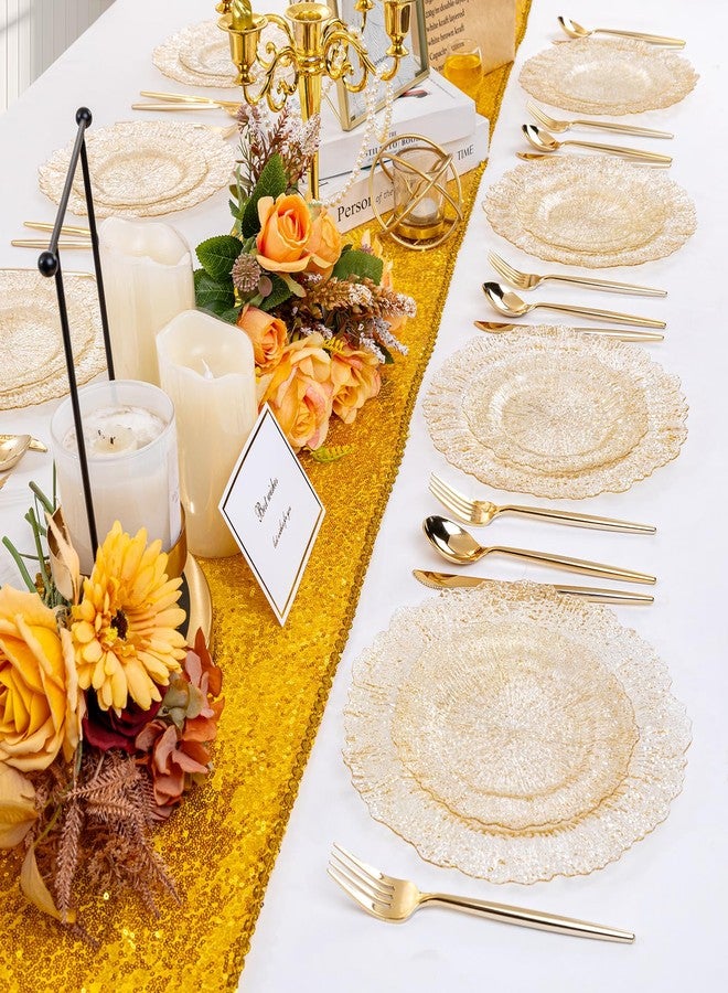 U-QE 60PCS Gold Plates for Party - Gold Plastic Plates Disposable&Reusable - Gold Glitter Heavy Duty Plastic Plates for Party&Wedding Including 30 Dinner Plates 10" & 30 Dessert Plates 7" - Image 5