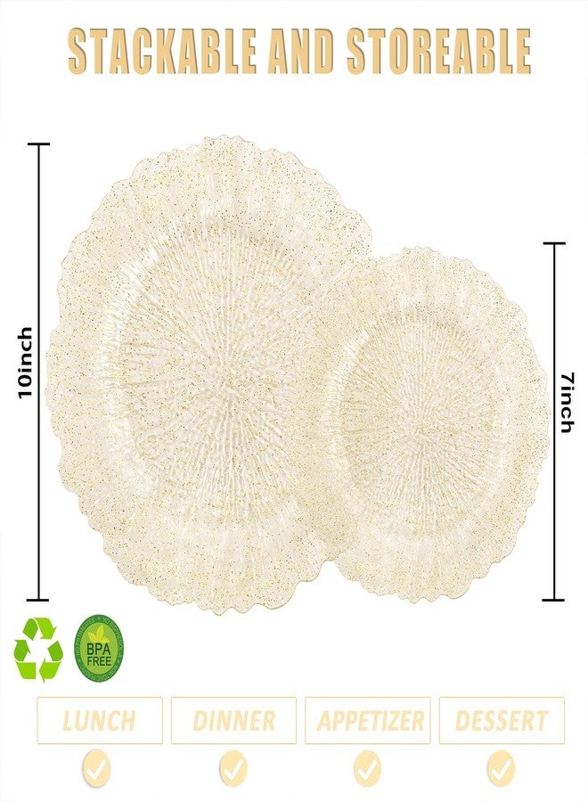 U-QE 60PCS Gold Plates for Party - Gold Plastic Plates Disposable&Reusable - Gold Glitter Heavy Duty Plastic Plates for Party&Wedding Including 30 Dinner Plates 10" & 30 Dessert Plates 7" - Image 2