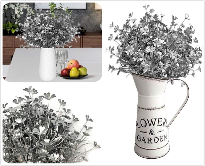 LOVENIMEN Artificial Plants for Christmas, Fake Silver Plant Four Leaves Clover Plant Bushes Faux Shrubs Greenery Indoor Outside Hanging Planter Home Garden Decor Festival Decoration - Silver 4 Pcs - Image 4