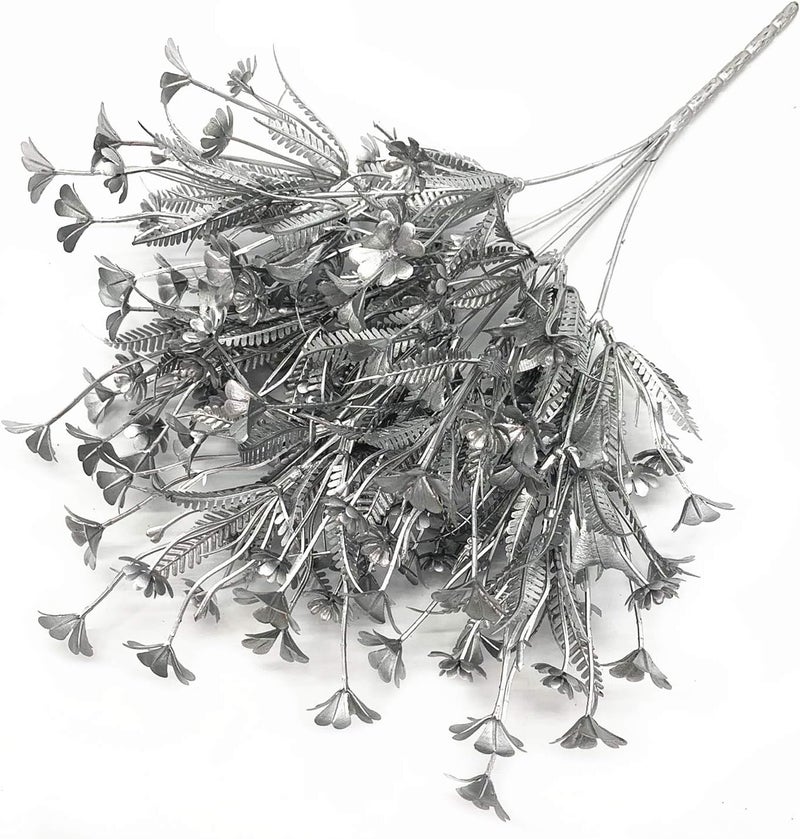 LOVENIMEN Artificial Plants for Christmas, Fake Silver Plant Four Leaves Clover Plant Bushes Faux Shrubs Greenery Indoor Outside Hanging Planter Home Garden Decor Festival Decoration - Silver 4 Pcs - Image 5