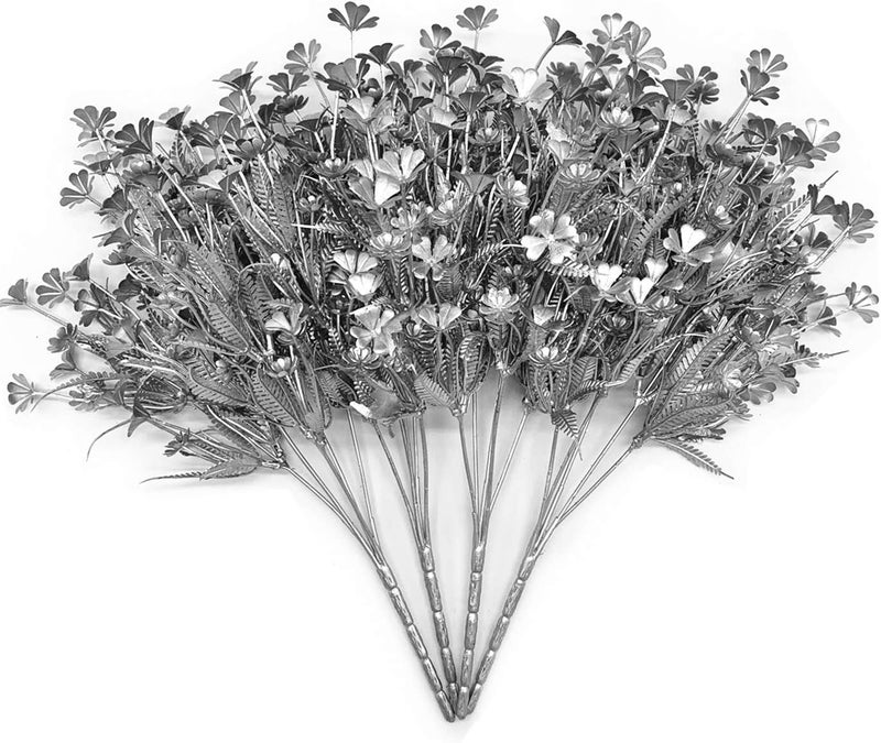 LOVENIMEN Artificial Plants for Christmas, Fake Silver Plant Four Leaves Clover Plant Bushes Faux Shrubs Greenery Indoor Outside Hanging Planter Home Garden Decor Festival Decoration - Silver 4 Pcs - Image 1