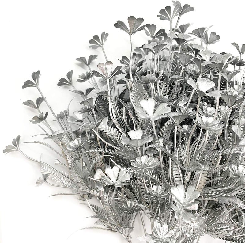 LOVENIMEN Artificial Plants for Christmas, Fake Silver Plant Four Leaves Clover Plant Bushes Faux Shrubs Greenery Indoor Outside Hanging Planter Home Garden Decor Festival Decoration - Silver 4 Pcs - Image 3