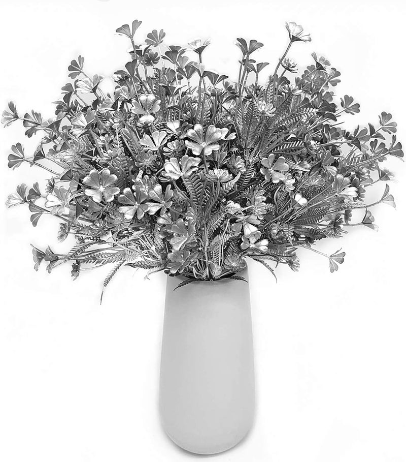 LOVENIMEN Artificial Plants for Christmas, Fake Silver Plant Four Leaves Clover Plant Bushes Faux Shrubs Greenery Indoor Outside Hanging Planter Home Garden Decor Festival Decoration - Silver 4 Pcs - Image 2