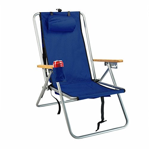 Rio Brands Rio Beach Original 4-Position Steel Backpack Chair with Pillow, Hands-Free Beach Chair Backpack for Adults, Navy - Image 1