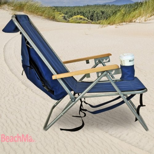 Rio Brands Rio Beach Original 4-Position Steel Backpack Chair with Pillow, Hands-Free Beach Chair Backpack for Adults, Navy - Image 3