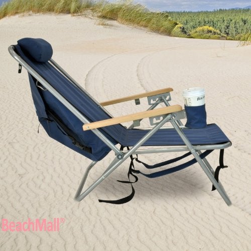 Rio Brands Rio Beach Original 4-Position Steel Backpack Chair with Pillow, Hands-Free Beach Chair Backpack for Adults, Navy - Image 4