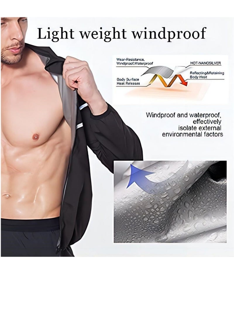 SYOSI بدلة ساونا للرجال - قميص بأكمام طويلة وسترة للتمرين وتشكيل الجسم وسحاب علوي ومدرب للياقة البدنية والتخسيس مقاس XL - Image 3