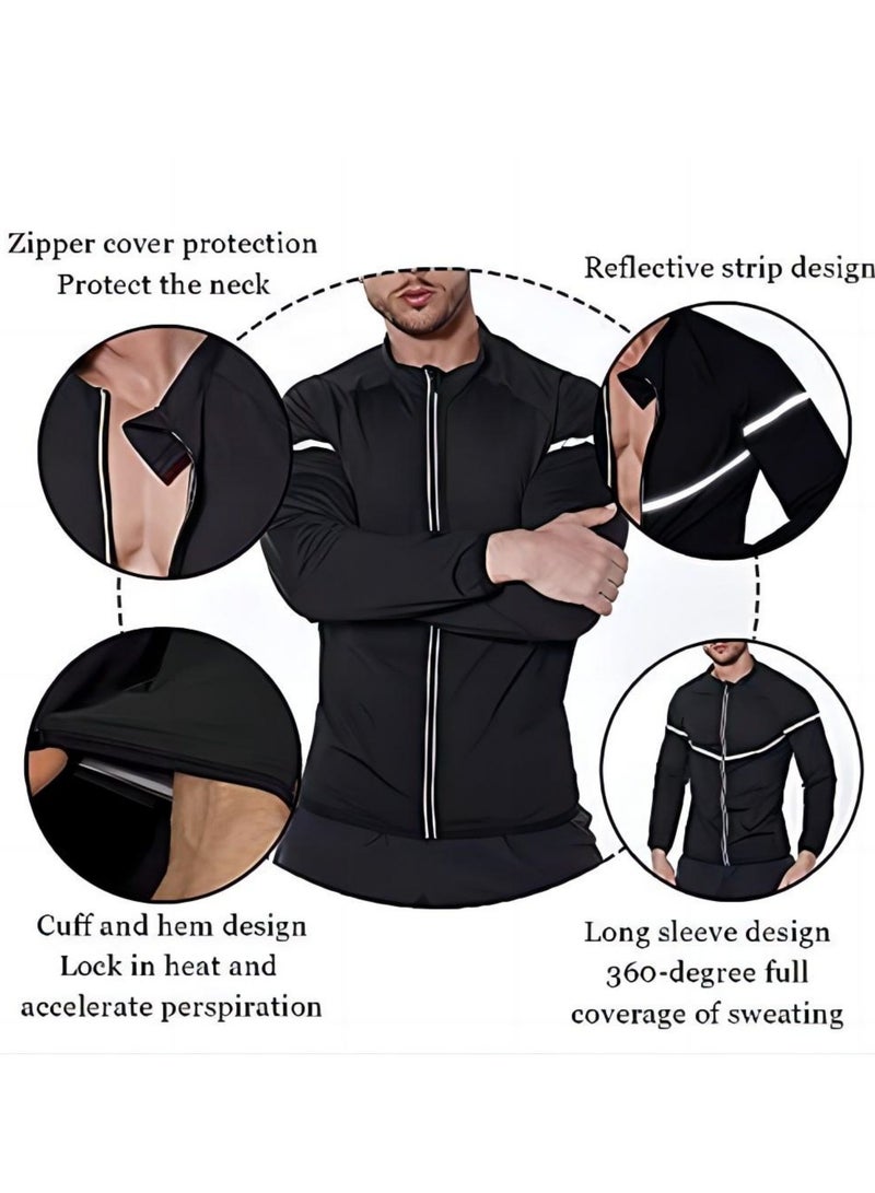 SYOSI بدلة ساونا للرجال - قميص بأكمام طويلة وسترة للتمرين وتشكيل الجسم وسحاب علوي ومدرب للياقة البدنية والتخسيس مقاس XL - Image 5