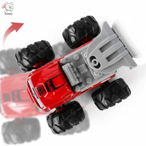Storio 1:43 4WD Fire Fighting Truck Toy | Friction Powered Engineering Vehicle for Kids | Miniature Fire Truck with Movable Ladder, Crane & Monster Wheels | Durable Car Toy - Image 2