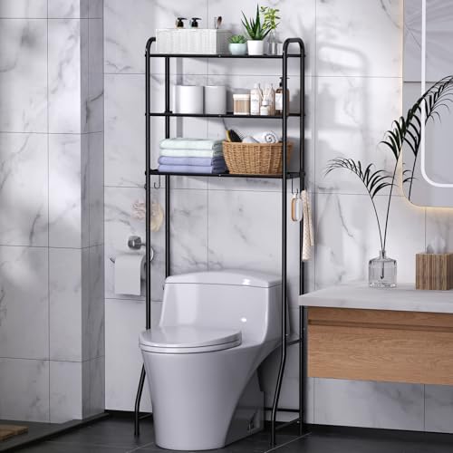 samstar 3 Tier Over The Toilet Storage Rack Bathroom Organizer Shelves Cabinet Above Toilet Freestanding Shelf Space Saver Black