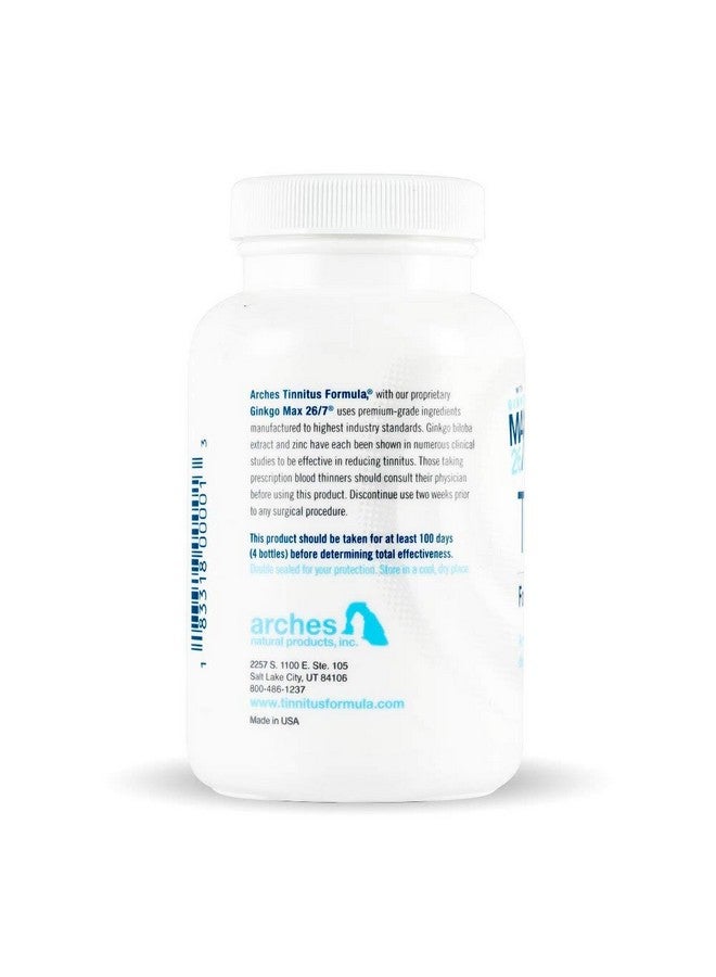 Arches Tinnitus Formulas Arches Tinnitus Formula - Now with Ginkgo Max 26/7 - Natural Tinnitus Treatment for Relief from Ringing Ears - 100 Count Bottle - 25 Day Supply, Ginkgo biloba extract, zinc picolinate, deodorized garlic  - Image 2