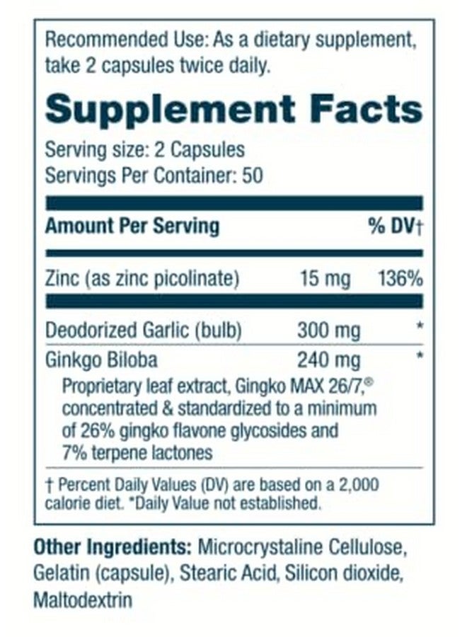 Arches Tinnitus Formulas Arches Tinnitus Formula - Now with Ginkgo Max 26/7 - Natural Tinnitus Treatment for Relief from Ringing Ears - 100 Count Bottle - 25 Day Supply, Ginkgo biloba extract, zinc picolinate, deodorized garlic  - Image 4
