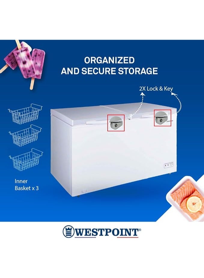 WESTPOINT Chest Freezer Gross 700L Nett 488L Double Door PCM Inner Lock Wheels Lamp 3 Baskets Drain Cap R600a Refrigerant ESMA 1 Star White HxWxD 85x165.5x74 cms One year warranty-WBXN-7019EWG2L 240 W WBXN-7019EWG2L white - Image 3