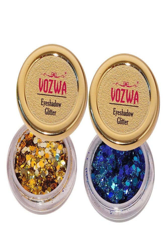 Vozwa Thik & Thin Chunky Eyeshadow Glitter (Golden + Blue) for Eye Makeup - Image 1
