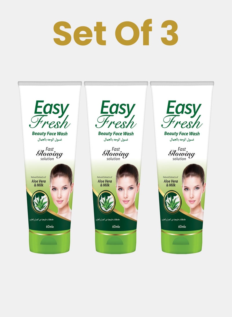 Easy Fresh Set of 3 Youthful & Radiant Glow to the Skin with Beauty Face Wash - Reduces Redness & Inflammation, Face Wash for All Skin Types 60ml - Image 1