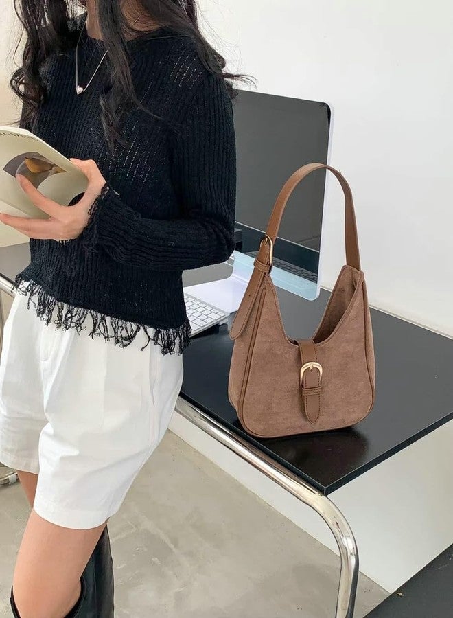 Upbull حقيبة كتف نسائية من جلد الغزال بتصميم كلاسيكي، حقيبة تحت الإبط، حقيبة شتوية نسائية واسعة، حقيبة يد كبيرة، حقيبة تسوق، حقيبة يد للتنقل - Image 3
