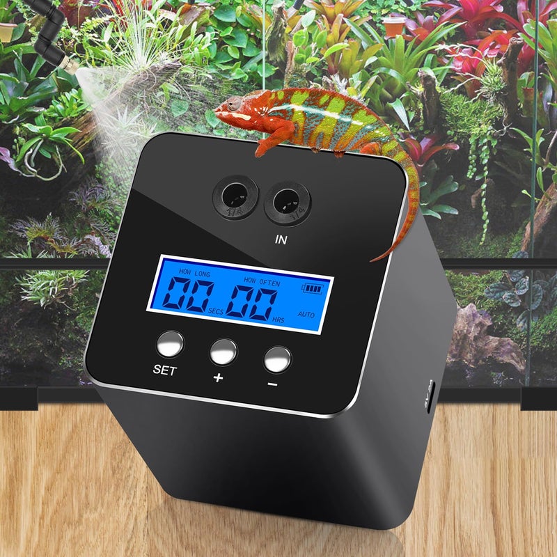 RUNWUSHENG reptile humidifier LCD with timing function time length and interval can be set reptile mister system with 2 spray nozzles misting system for reptiles of amphibians tanks Paludarium