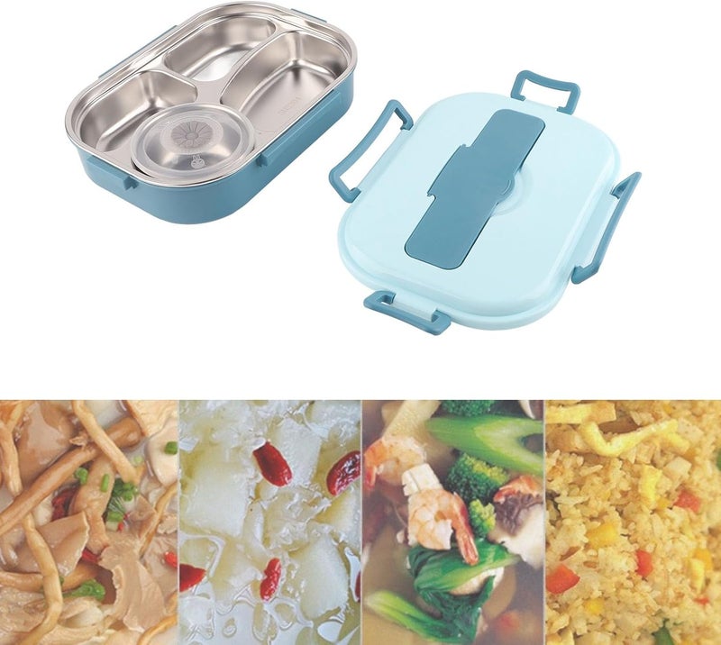 Raguso Boxs Dinnerware 4Grid Lunch Box Stainless Steel Meal Prep Containers for Canteens Office Family Food Storage Container Fourcompartment lunch box with soup bowl blue - Image 4