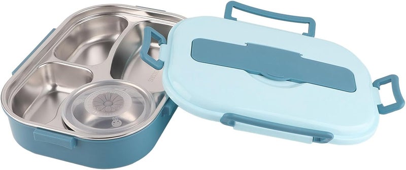 Raguso Boxs Dinnerware 4Grid Lunch Box Stainless Steel Meal Prep Containers for Canteens Office Family Food Storage Container Fourcompartment lunch box with soup bowl blue - Image 2