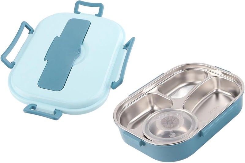 Raguso Boxs Dinnerware 4Grid Lunch Box Stainless Steel Meal Prep Containers for Canteens Office Family Food Storage Container Fourcompartment lunch box with soup bowl blue - Image 3