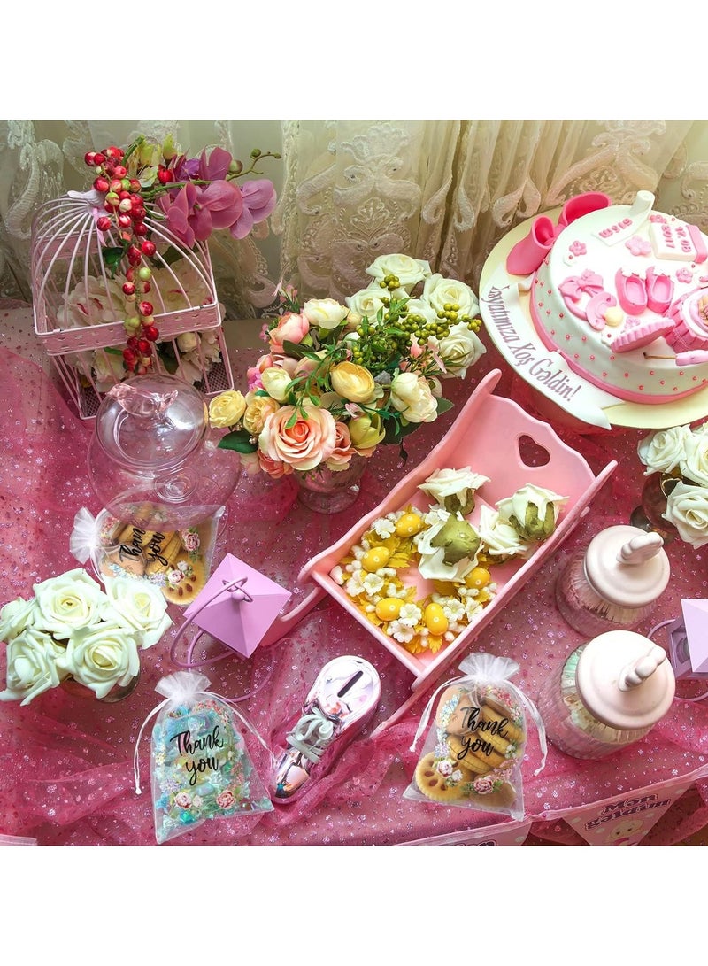 general 100 Thanksgiving Gift Bags Wedding Clear Yarn Bags Floral Small Thanksgiving Bags Bulk Mesh Jewellery Candy Gift Bags with Drawstring Baby Shower Party Gift Bags (White, 4 x 6 inches) - Image 2