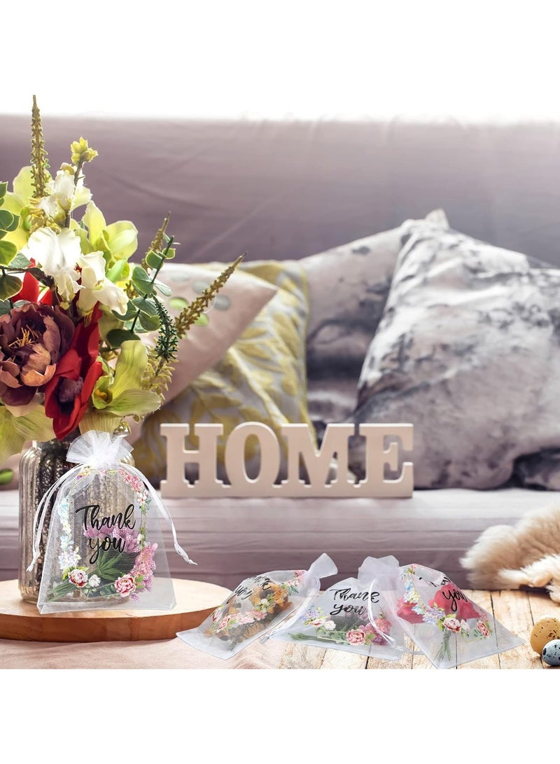 general 100 Thanksgiving Gift Bags Wedding Clear Yarn Bags Floral Small Thanksgiving Bags Bulk Mesh Jewellery Candy Gift Bags with Drawstring Baby Shower Party Gift Bags (White, 4 x 6 inches) - Image 3