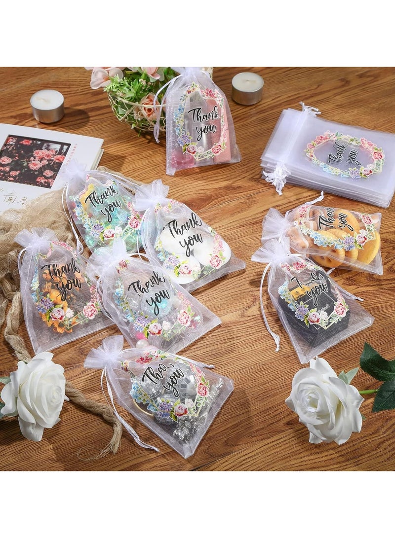 general 100 Thanksgiving Gift Bags Wedding Clear Yarn Bags Floral Small Thanksgiving Bags Bulk Mesh Jewellery Candy Gift Bags with Drawstring Baby Shower Party Gift Bags (White, 4 x 6 inches) - Image 4