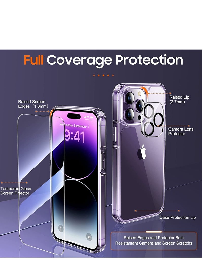 ELTRAZONE [5 in 1] uniqueMe Designed for iPhone 14 Pro Max Case with 2 Pack Tempered Glass Screen Protector 2pcs Camera Lens Protector  [Military Grade Protection] Shockproof Slim Thin  Anti-Scratch Kit-Clear - Image 2