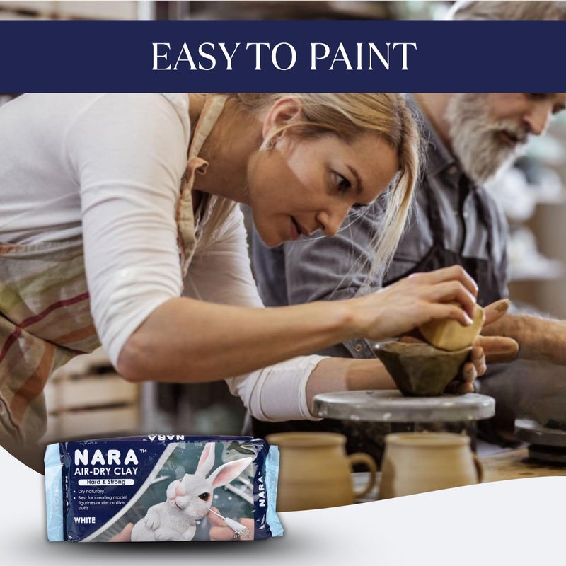 Nara طين جاف بالهواء (صلب وقوي) 500 جرام للفنون والحرف، مشاريع DIY، لا حاجة للفرن أو الفرن، جفاف سريع، مثالي للنمذجة، الطلاء، والنحت (أبيض) - Image 4